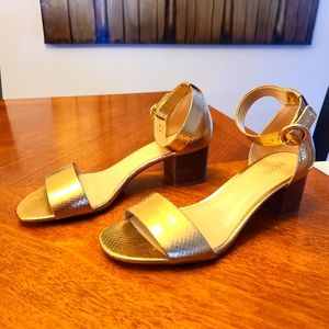 Michael Kors Gold Snake Embossed Kitten Heels, Size 9.5